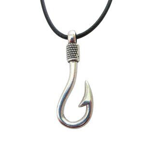 Fishhook Fishing Hook Pendant Necklace 18" to 20" Cord Unisex Jewelry Gift